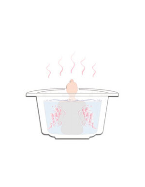 Illustration of warm Geysair air jets surrounding a bather.